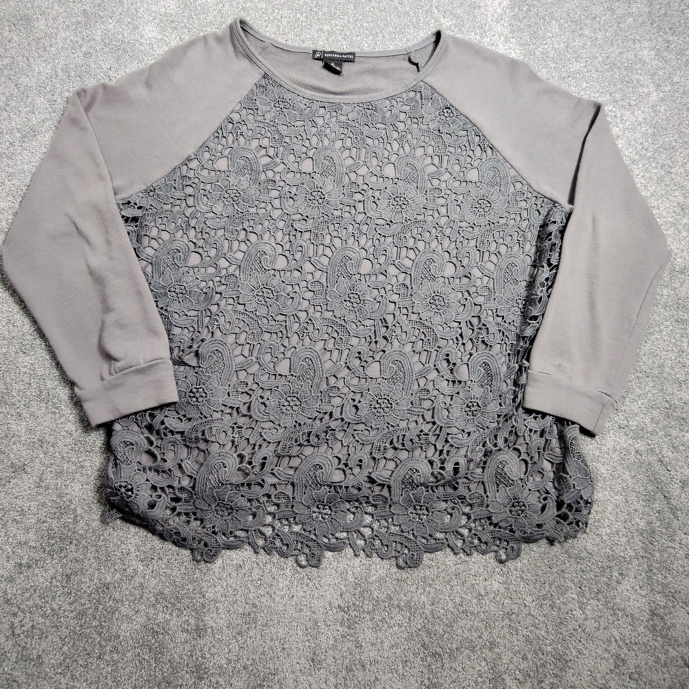 Adrianna Papell Womens XL Gray Lace Trim Crew Neck Raglan Sweatshirt AD1S300354